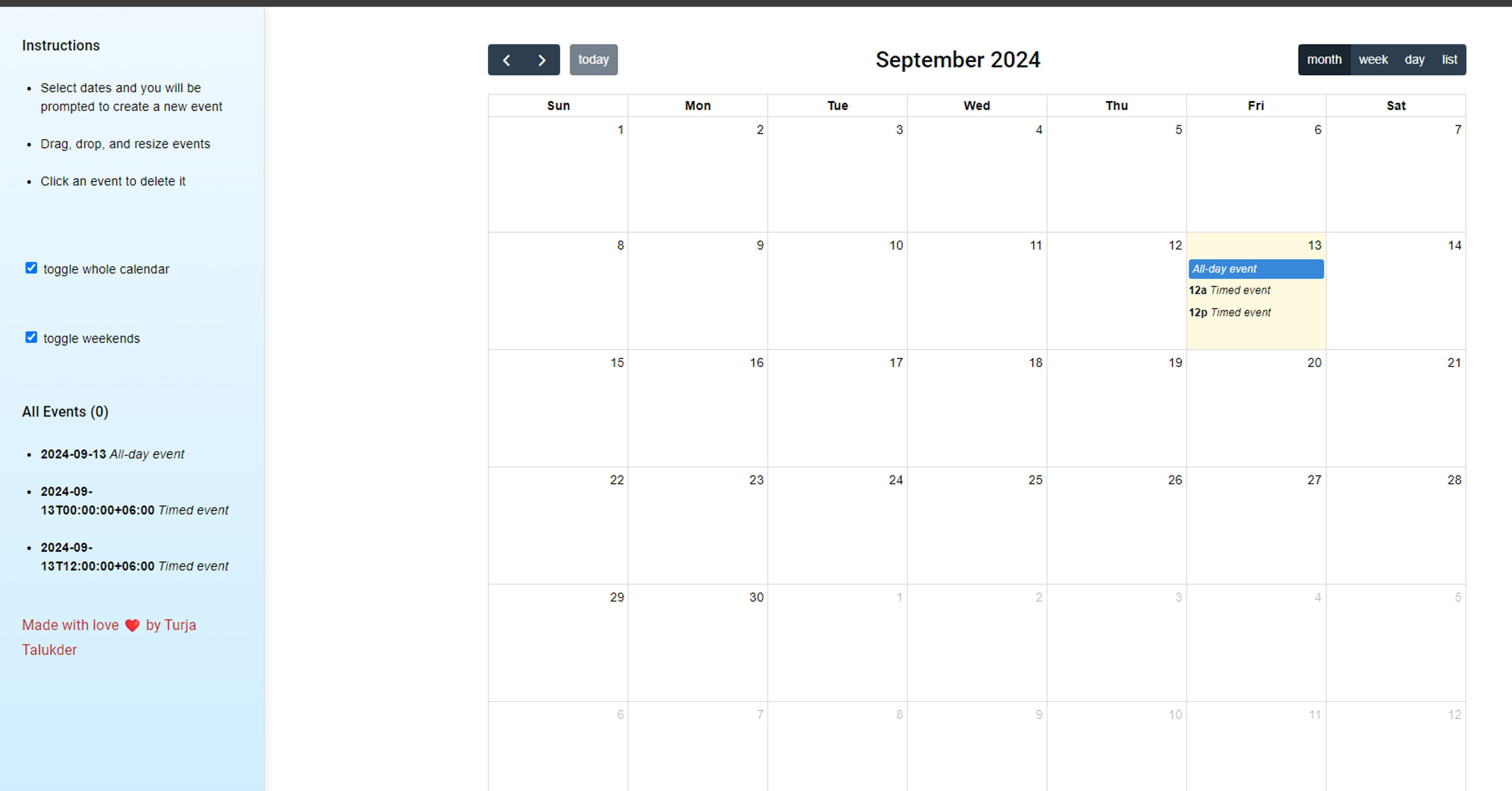 Calender Application using Angular Material